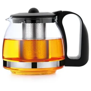 T24 Teekanne Glas Teekanne mit Edelstahlsieb, 1250 ml, 1,25 l, aus rostfreiem Edelstahl & Ergonomischer Griff Hitzeschutz