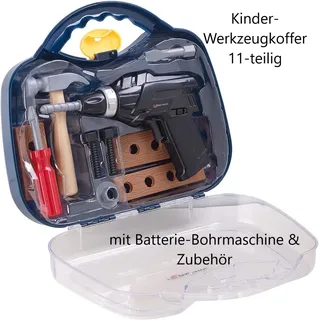 Playtastic Kinder-Werkzeugkoffer, 11-teilig mit Batterie-Bohrmaschine & Zubehör