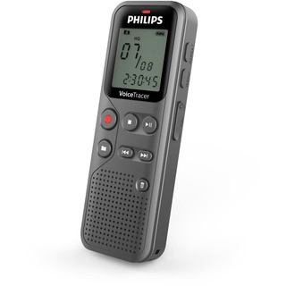 Philips VoiceTracer Audiorecorder DVT1120 - Mono WAV/PCM, 46 Std, 8GB, One-Touch-Aufnahme, USB PC-Anschluss, Grau