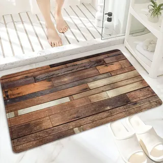 Badematte, rutschfest Waschbar Badezimmerteppich 60x100 cm,Rustikale Dielen aus Holz, Grungy-Look, Bauern,Badvorleger mit Wasserabsorbierenden, Weichen Mikrofasern für Badewanne, Dusche und Badezimmer