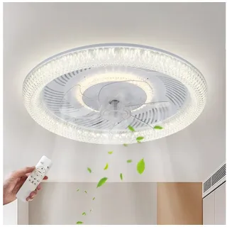 JDONG Deckenventilator mit Beleuchtung und Fernbedienung 54W LED Leise Deckenleuchte Ventilator Mit Timer für Wohnzimmer Esszimmer Schlafzimmer Lampenschirm mit Kristalleffekt