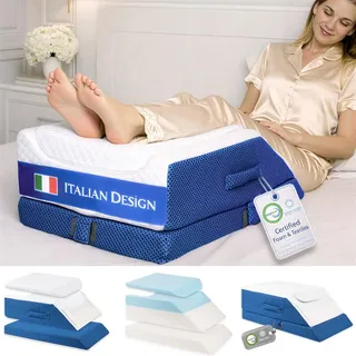 Ritalia Venenkissen – Beinhochlagerungskissen, 3-Fach höhenverstellbar, Memory Foam, atmungsaktiver Bambusbezug, 64x43x24 cm, ergonomisch, für Erwachsene, Blau