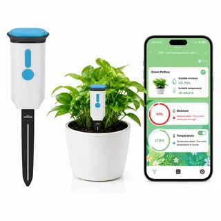 WLAN Bodenfeuchtesensor: Pflanzensensor mit App, Bodenfeuchte & Temperatur | Smart Life App, 2,4-GHz-WLAN, App-Alarm, Verlauf & Datenexport, IP66, ohne Hub, für Topfpflanzen & Gewächshaus