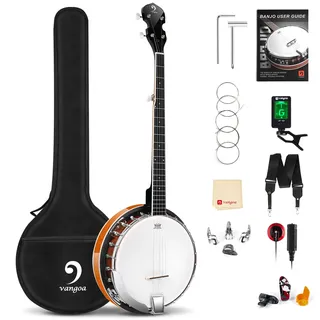 Vangoa 5 Saiten Banjo Remo Kopf geschlossen Solid Back Banjos mit Anfänger Kit, Stimmgerät, Strap, Pick-up, Saiten, Picks und Tasche