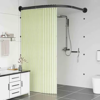Verstellbare L Form Duschvorhangstange, Gebogene Teleskopstange Dusche Edelstahl, Bohrer oder ohne Bohrer, für Badezimmer Dusche Badewanne Umkleidekabinen (Size:A 70-95cm x 70-95cm,Color:Schwarz)