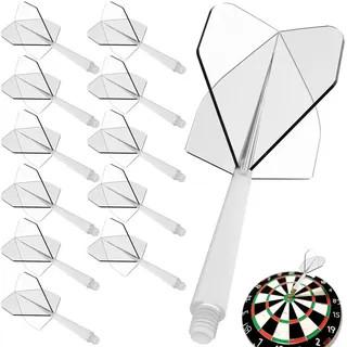 Pyroclasia 12 STK Darts Flights mit Schaft Stabil Darts Zubehör Fusion Flights Dart Flyer mit Schaft Integrierte Festen Flights Kunststoff Dartschäfte Shaft Flight System Kombi(2BA) (Weiß)
