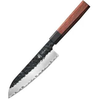 Wakoli Kensei Serie I Santokumesser I 18,5 cm Klinge aus 3-lagigem Verbundstahl I Griff aus Redwood und Büffelhorn I Extrem scharf, ergonomisch, langlebig, Geschenkbox