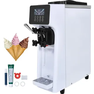 Vevor Kommerzielle Eiscreme-Maschine, 10 L/h Leistung, 900 W, Softeismaschine für eine Geschmacksrichtung, auf der Arbeitsplatte, mit 4 L Trichter, 1,6 L Zylinder, LCD-Bildschirm, Vorkühlung