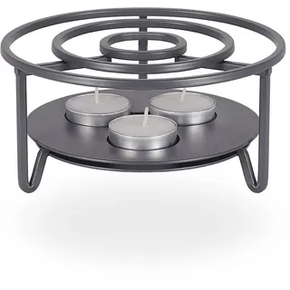 DAS ORIGINAL Rechaud / Stövchen / Teewärmer für Teekanne aus Metall 3-flammig (inkl. 3 x Kerzen) - Grau