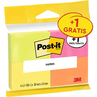 Post-it 3 + 1 GRATIS: Post-it® Super Sticky Notes 653 Haftnotizen farbsortiert, 3 Blöcke + GRATIS 1 Blöcke