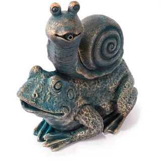 esotec Wasserspeier-Figur Schnecke auf Frosch Max & Moritz, Einzelfigur mit Schlauch, Altkupfer-Design, Brunnenfigur, Wasserspiel für Wannen Miniteich oder Gartenteich, Quellstein, Polyresin 100774