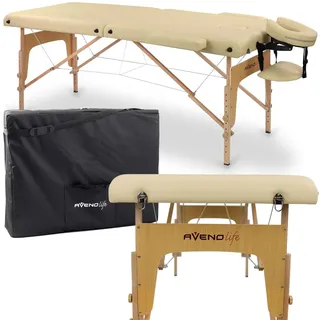 Habys Sofia Massageliege Mobile Massagetisch Kosmetikliege 2 Zonen, Tragebares höhenverstellbar inkl. Kopfstütze × Armlehnen, 213 cm, - Beige