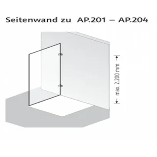 HSK Atelier Plan Pur Seitenwand zu AP.201 - AP.204, Anschlag links, Größe: bis 100,0 cm x 200,0 cm, AP.279-L-90-50edelglas, Duschkabine: edelstahl look: ESG klar mit Edelglas