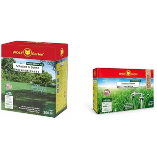 WOLF Garten - Premium-Rasen Schatten & Sonne LP 200 m2; 3820050 & Trocken-Rasen Premium L-TP 50 m2, rot