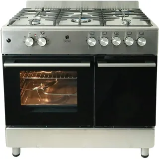 GASLINE Gas Standherd mit Elektrobackofen GAG90GOXFLE Edelstahl mit Flaschenschrank 90cm Propan Regler 50Mbar + Gasschlauch