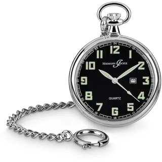 Hermann Jäckle Konstanz Taschenuhr – 47 mm Quarzwerk, Mineralglas, Kette & Reiseetui I Qualitätshandwerk