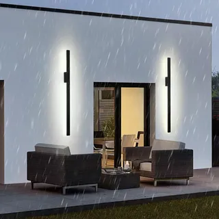 TZSMUM Lange LED Aussen Garage Wandleuchte Wasserdicht IP65 Wandbeleuchtung Schwarz 200CM Innen Lange Wandlampe 3000K/4000K/6000K Außenwandleuchten Garten Terrasse Villa Terrasse (Weißes Licht,40cm)