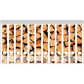 Wallario Etiketten Holzstapel gehackt - Holzscheite für den Kamin, Ordnerrücken-Sticker in verschiedenen Ausführungen braun 3.5 cm x 30 cm