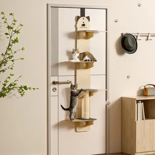 Katzentürhänger, 4 Ebenen, Türaufhängung, Katzenkletterer, Türmontage, vertikaler Katzenbaumturm mit Kratzbäumen und weichen Pads, über der Tür, Katzenregale, Kletterer (170 cm)