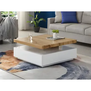 vente-unique Couchtisch drehbar - 1 Schublade - MDF - Weiß & Holzfarben - KYRIA