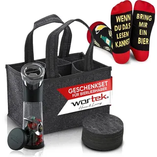 WORTEK lustige Geschenke für Männer Geburtstag - Männerhandtasche Bier Flaschenöffner mit Auffangbehälter Filzuntersetzer und Socken – Bier Geschenke für Männer lustige Socken 41-45 Männer Geschenke
