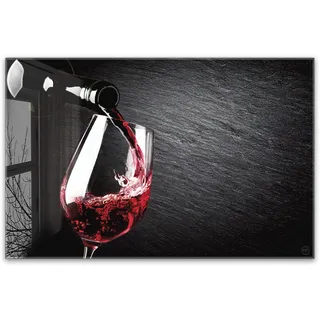 Herdabdeckplatte 80x52 cm einteilig aus 4mm ESG Glas | Rotwein im Weinglas Schieferplatte, Wein | Herd Abdeckung Abdeckplatte Induktion Schneidebrett Glasplatte für Ceranfeld