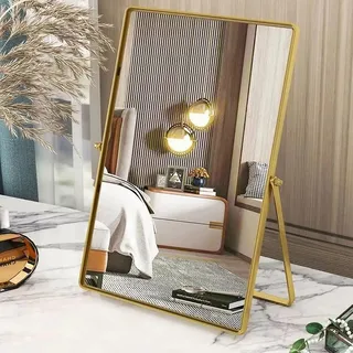 Gosider Schminkspiegel Gold Rechteckiger Tischspiegel mit Metallrahmen Tragbarer Eitelkeitstischspiegel 90°Einseitig hochauflösender Schminkspiegel für Kommode Wohnzimmer Schlafzimmer Büro