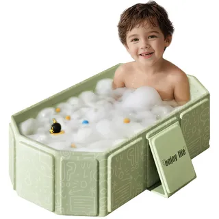 Faltbare Kinderbadewanne – Multifunktionale Badewanne für Dusche, platzsparend und tragbar, ideal für Kinder von 0-8 Jahren – Faltbare Badewanne für Zuhause und Reisen mit Abflussstopp (Grün)