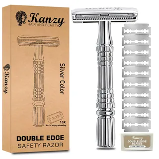 KANZY Rasierhobel Herren und Damen mit Reise Etui Nassrasierer Sicherheitsrasierer arbeitet mit allen Doppelkante Rasierer Klingen Safety Razor Set