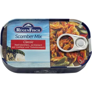 Rügen Fisch Scomber Mix, Makrelenfilets zerkleinert mit Gemüse und Tomatenmark, 120g