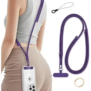 Casecret Handykette Universal Verstellbar Handyband zum Umhängen Handy Kette Lanyard Umhängeband für Damen Herren mit Patch Kordel für iPhone 17 Pro 16 Samsung Xiaomi Sport Reise Outdoor Angenehm Lila