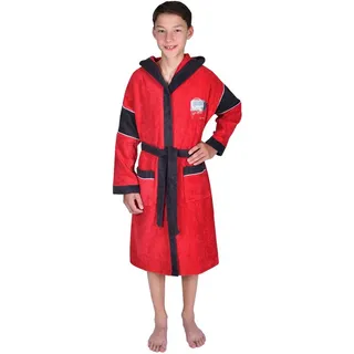 Wörner Kinderbademantel WÖRNER "Headphones" Gr. 128, rot, L:80cm, Baumwoll-Webfrottier, Hausmäntel, Kinderbademantel, mit Stickerei, mit Taschen, maschinenwaschbar, trocknergeeignet