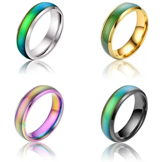 BDEPSTR Stimmungsring,4 Stück Stimmungsring mit Farbwechsel,aus Edelstahl,Mood Ring,Ideal für Partys,Geburtstage,Valentinstag und Jahrestage