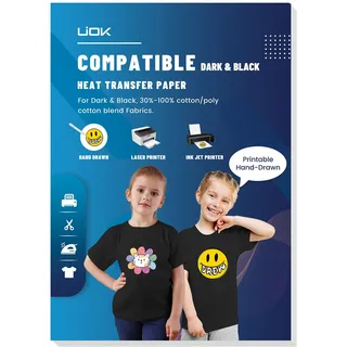 UIOK Bügelfolie zum Bedrucken, Transferpapier zum Aufbügeln A4X15 Blatt Transferpapier Bügelfolie für Dunkle Textilien,T-Shirt Folie zum Aufbügeln für Handbemalt Tintenstrahldrucker & Laserdrucker