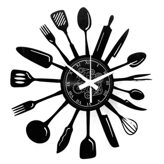 Instant Karma Clocks | Wanduhr Küche Besteck Design | Uhr mit Kochutensilien Deko | Geschenk für Kochfans | Moderne Küchenwanduhr