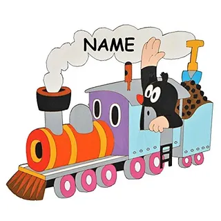 alles-meine.de GmbH Türschild/Wandbild/Wandtattoo - Der kleine Maulwurf - Pauli - in der Bahn incl. Namenswunsch - aus Holz - selbstklebend - Kinderzimmer Deko Bilder EIS..