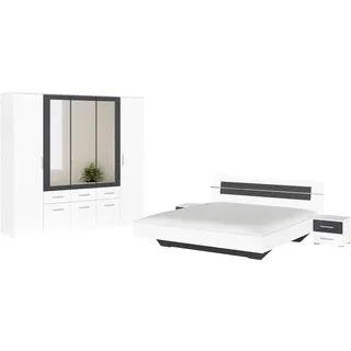 Schlafzimmer-Set RAUCH "Komplettschlafzimmer Schlafzimmer BURANO mit Schrank in 3 Breiten", schwarz-weiß (alpinweiß, graumetallic), mit Schrank 5-trg. + ohne Matratze, B/H: 180cm x 200cm,mit Schrank 5-trg., Holzwerkstoff, Schlafzimmermöbel-Sets, Bett 180x200 cm und 2 Nachttischen MADE IN GERMANY