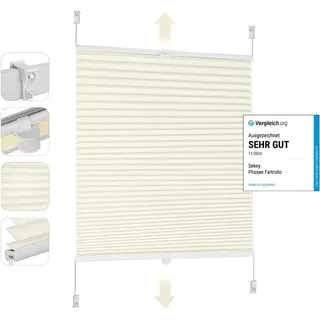 Sekey Plissé verduistering zonder boren, venster plissé klembevestiging jaloezie, verstijfd, ondoorzichtige zonwering, rolgordijn, 45x120cm, Beige