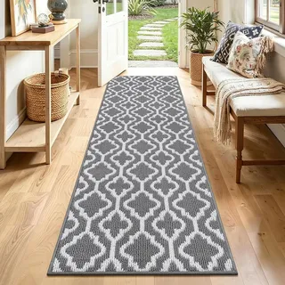 SHACOS Teppich Läufer Flur Waschbar 60x180 cm, Teppichläufer Modern, Grau | Dünner Küchenteppich Rutschfest, Flurteppich Schmal, mit Gummirücken, für Flur, Küche, Eingang, Balkon, Decor