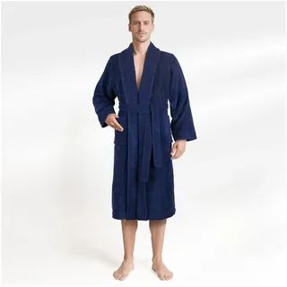 HAMMETEX Herrenbademantel hergestellt aus 100% Baumwolle – 380 g/m2 Frottee, mit Taschen, Langform, Baumwolle, Schalkragen, Gürtel, saugfähig & Weich blau XXXL