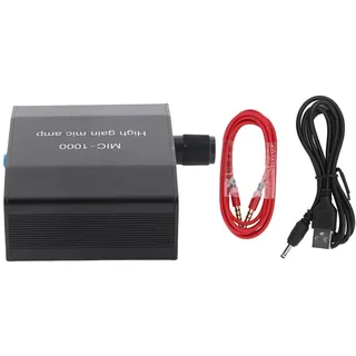 Telituny Mikrofon-Verstärker, High Gain 1000X Mini Mic Preamp mit ALC, 3,5 mm Kopfhörer & Aufnahmeschnittstelle, tragbarer Audio-Booster aus Aluminiumlegierung für PC, Telefon, Kondensatormikrofon (DC