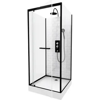 Aurlane Komplettdusche 90 x 90 cm rechts 230 cm schwarz/weiß/silber mit Duschtasse