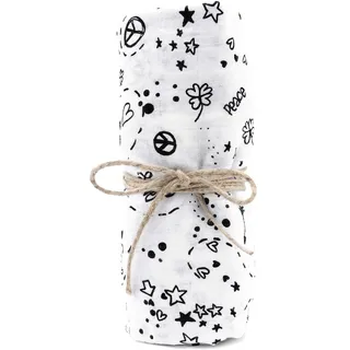 hutch&putch Pucktuch Bio Baumwolle 120x120cm - Spucktuch Baby - Mulltuch 100% Baumwolle - Musselin Wickeltuch - Kuscheltuch saugstark, extra weich mit Love&Peace -Motiv