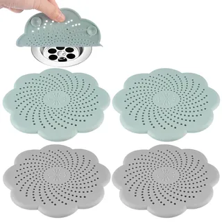 4 Stück Silikon Abflusssieb Haarsieb Dusche, 15 X 15 cm Silikon Spülbecken Sieb mit Saugnapf, Abflussabdeckung Abflusssieb Accessories für Küche, Badewanne, Waschbecken, Bathroom (2 Blau & 2 Grau)