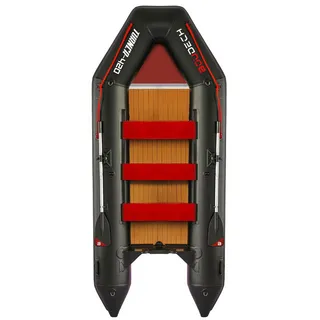 Boudech Turner 420 Schlauchboot, aufblasbar, 4,2 m, für 5 + 1 Personen, mit Rudern und Zubehör, 4 Luftkammern, Boden aus Kunstleder, Schwarz