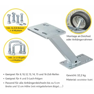 PRO PLUS Reserveradhalterung 4/5-Loch-Felgen 8-16-Zoll-Reifen Reserveradhalter Anhänger