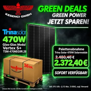 GREEN DEALS ! Palettenabnahme Trina 470W Solarmodul Vertex S+ Glas Glas TSM-470NEG9R.28