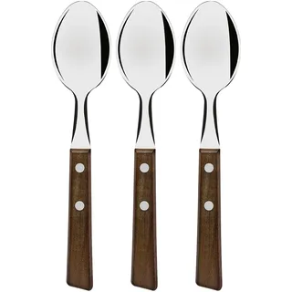 Tramontina Germany GmbH Tramontina TRADICIONAL Besteck, Naturholz-Griffen, rostfreier Edelstahl Tafellöffel Set 3-tlg., Speiselöffel, Esslöffel, Löffel, Holz, 22203-300 - Silber/Braun