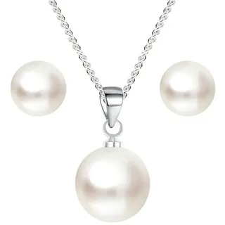 LÖB Ohrring und Ketten Set 925 Silber Halskette Ohrstecker Set Tropfen Perlen Anhänger Schmuckset (Geschenke für Frauen Damen Beste Freundin Mutter Mama Ehefrau Oma sie zum Geburtstag Schmuck Herbst Oktoberfest, Inkl. Schmuckbox), Perlenohrringe Kette Brautschmuck Ohrringe Perlenohrstecker Rund Weiß silberfarben|weiß