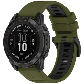 SeNool Armband für Garmin Fenix E 47mm/Fenix 8 47mm/Fenix 7 Pro Solar/Fenix 7/Epix 2 Pro 47mm, 22mm QuickFit Silikon Ersatzarmband Uhrenarmband für Garmin Fenix 6 GPS/6 Pro GPS/5/5 Plus - GrüN Schwarz